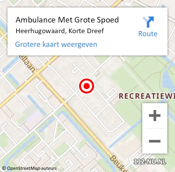 Locatie op kaart van de 112 melding: Ambulance Met Grote Spoed Naar Heerhugowaard, Korte Dreef op 27 oktober 2023 11:33