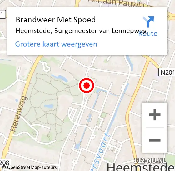 Locatie op kaart van de 112 melding: Brandweer Met Spoed Naar Heemstede, Burgemeester van Lennepweg op 27 oktober 2023 11:42