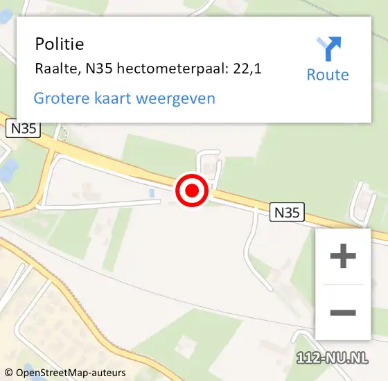 Locatie op kaart van de 112 melding: Politie Raalte, N35 hectometerpaal: 22,1 op 27 oktober 2023 11:58