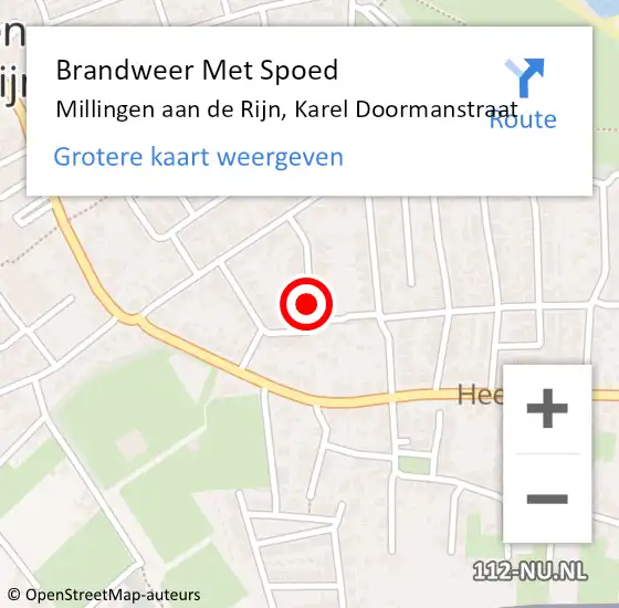 Locatie op kaart van de 112 melding: Brandweer Met Spoed Naar Millingen aan de Rijn, Karel Doormanstraat op 27 oktober 2023 12:20