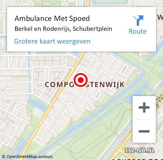 Locatie op kaart van de 112 melding: Ambulance Met Spoed Naar Berkel en Rodenrijs, Schubertplein op 27 oktober 2023 12:45