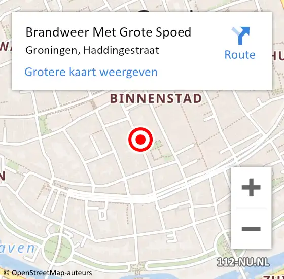 Locatie op kaart van de 112 melding: Brandweer Met Grote Spoed Naar Groningen, Haddingestraat op 27 oktober 2023 13:02