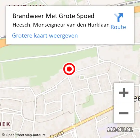 Locatie op kaart van de 112 melding: Brandweer Met Grote Spoed Naar Heesch, Monseigneur van den Hurklaan op 27 oktober 2023 13:07