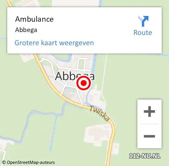 Locatie op kaart van de 112 melding: Ambulance Abbega op 27 oktober 2023 13:57
