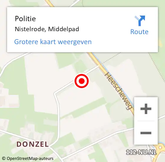 Locatie op kaart van de 112 melding: Politie Nistelrode, Middelpad op 27 oktober 2023 14:47