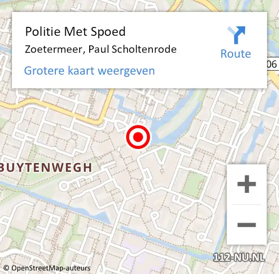 Locatie op kaart van de 112 melding: Politie Met Spoed Naar Zoetermeer, Paul Scholtenrode op 27 oktober 2023 14:59