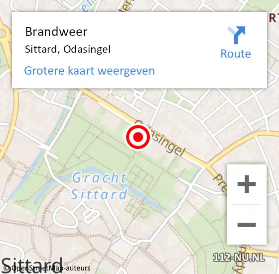 Locatie op kaart van de 112 melding: Brandweer Sittard, Odasingel op 27 oktober 2023 15:03