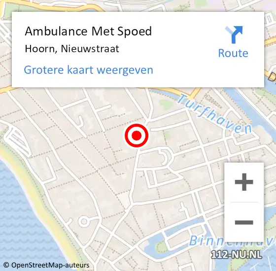 Locatie op kaart van de 112 melding: Ambulance Met Spoed Naar Hoorn, Nieuwstraat op 27 oktober 2023 15:12