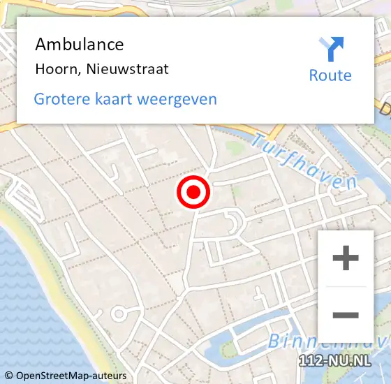 Locatie op kaart van de 112 melding: Ambulance Hoorn, Nieuwstraat op 27 oktober 2023 15:12