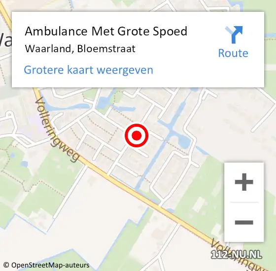 Locatie op kaart van de 112 melding: Ambulance Met Grote Spoed Naar Waarland, Bloemstraat op 27 oktober 2023 15:16