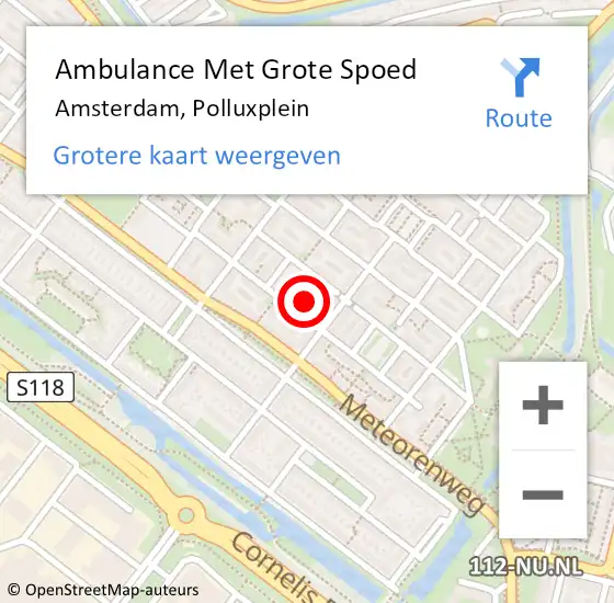 Locatie op kaart van de 112 melding: Ambulance Met Grote Spoed Naar Amsterdam, Polluxplein op 27 oktober 2023 15:29