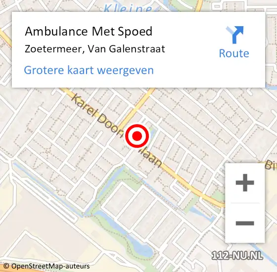 Locatie op kaart van de 112 melding: Ambulance Met Spoed Naar Zoetermeer, Van Galenstraat op 27 oktober 2023 15:34