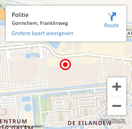 Locatie op kaart van de 112 melding: Politie Gorinchem, Franklinweg op 27 oktober 2023 15:36