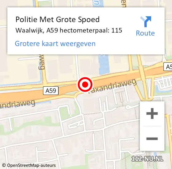 Locatie op kaart van de 112 melding: Politie Met Grote Spoed Naar Waalwijk, A59 hectometerpaal: 115 op 27 oktober 2023 15:42