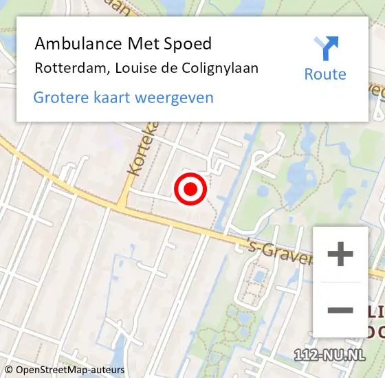 Locatie op kaart van de 112 melding: Ambulance Met Spoed Naar Rotterdam, Louise de Colignylaan op 27 oktober 2023 15:47