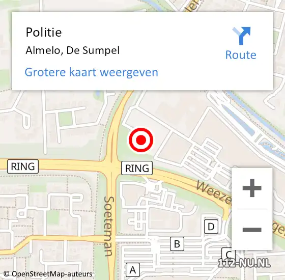 Locatie op kaart van de 112 melding: Politie Almelo, De Sumpel op 27 oktober 2023 16:04