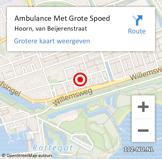 Locatie op kaart van de 112 melding: Ambulance Met Grote Spoed Naar Hoorn, van Beijerenstraat op 27 oktober 2023 16:12