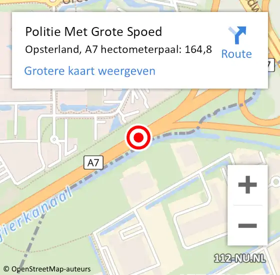 Locatie op kaart van de 112 melding: Politie Met Grote Spoed Naar Opsterland, A7 hectometerpaal: 164,8 op 27 oktober 2023 16:25