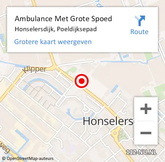 Locatie op kaart van de 112 melding: Ambulance Met Grote Spoed Naar Honselersdijk, Poeldijksepad op 27 oktober 2023 16:55