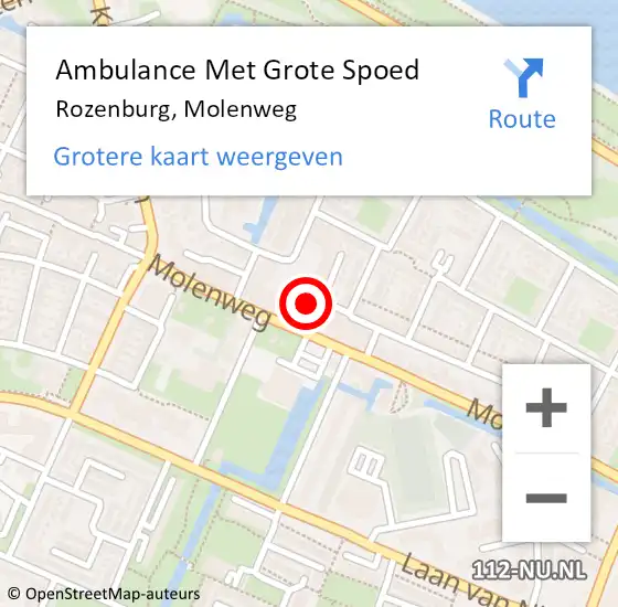 Locatie op kaart van de 112 melding: Ambulance Met Grote Spoed Naar Rozenburg, Molenweg op 27 oktober 2023 16:56