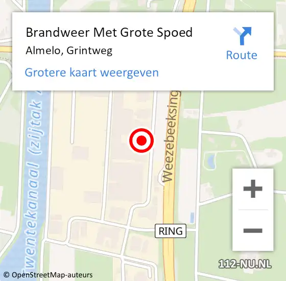 Locatie op kaart van de 112 melding: Brandweer Met Grote Spoed Naar Almelo, Grintweg op 27 oktober 2023 16:58