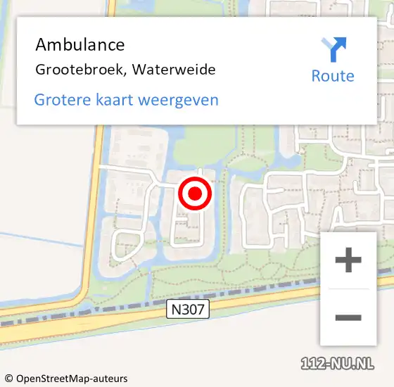 Locatie op kaart van de 112 melding: Ambulance Grootebroek, Waterweide op 27 oktober 2023 17:20