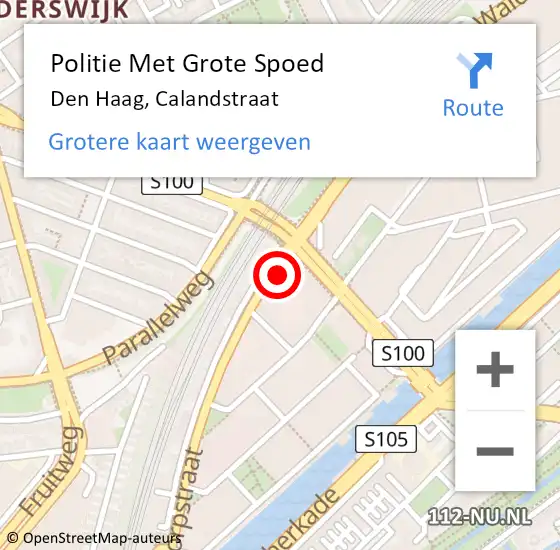 Locatie op kaart van de 112 melding: Politie Met Grote Spoed Naar Den Haag, Calandstraat op 27 oktober 2023 17:22