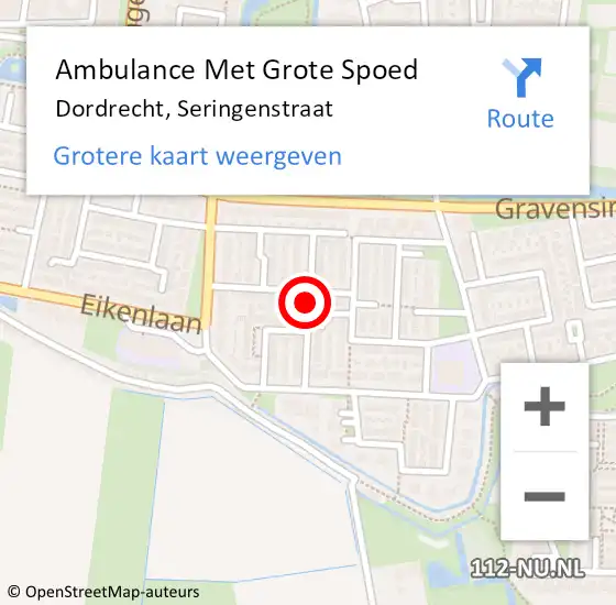 Locatie op kaart van de 112 melding: Ambulance Met Grote Spoed Naar Dordrecht, Seringenstraat op 27 oktober 2023 17:29