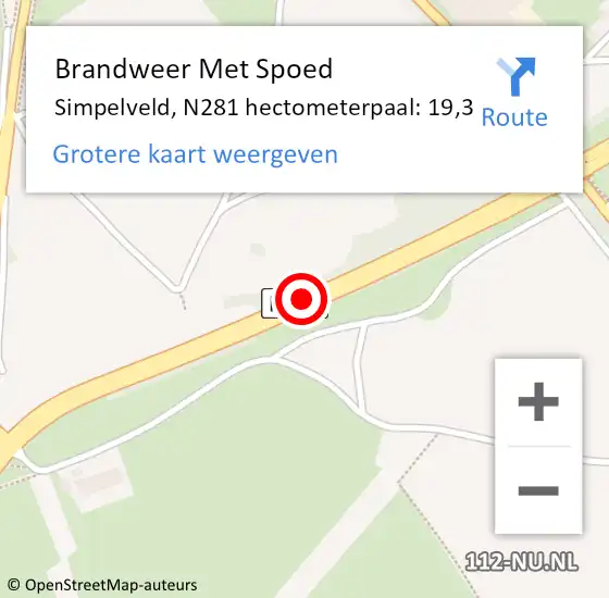 Locatie op kaart van de 112 melding: Brandweer Met Spoed Naar Simpelveld, N281 hectometerpaal: 19,3 op 27 oktober 2023 18:02