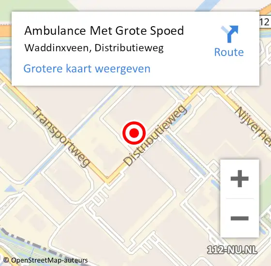 Locatie op kaart van de 112 melding: Ambulance Met Grote Spoed Naar Waddinxveen, Distributieweg op 27 oktober 2023 18:10