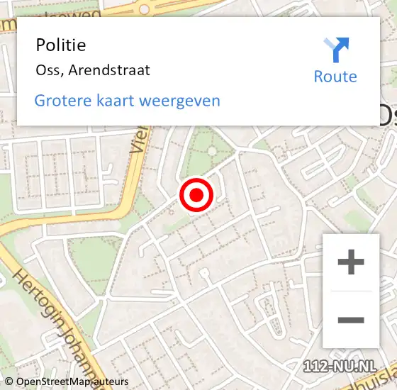 Locatie op kaart van de 112 melding: Politie Oss, Arendstraat op 27 oktober 2023 18:20