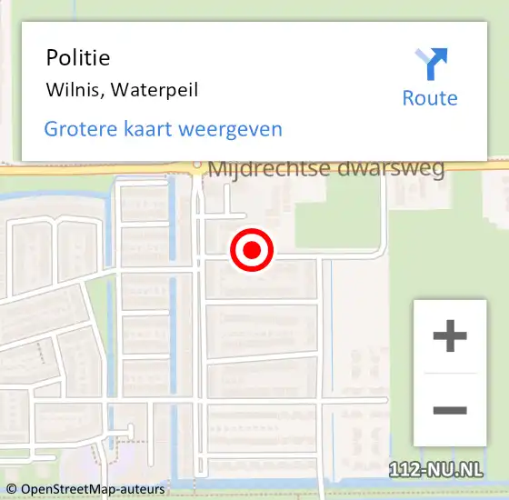 Locatie op kaart van de 112 melding: Politie Wilnis, Waterpeil op 27 oktober 2023 18:36