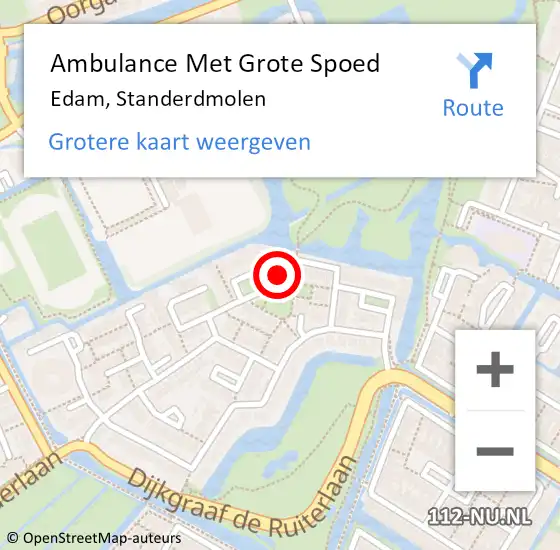 Locatie op kaart van de 112 melding: Ambulance Met Grote Spoed Naar Edam, Standerdmolen op 27 oktober 2023 18:42