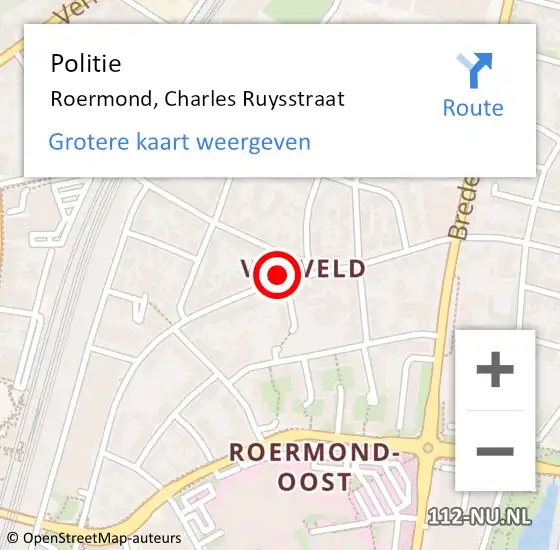 Locatie op kaart van de 112 melding: Politie Roermond, Charles Ruysstraat op 27 oktober 2023 18:43