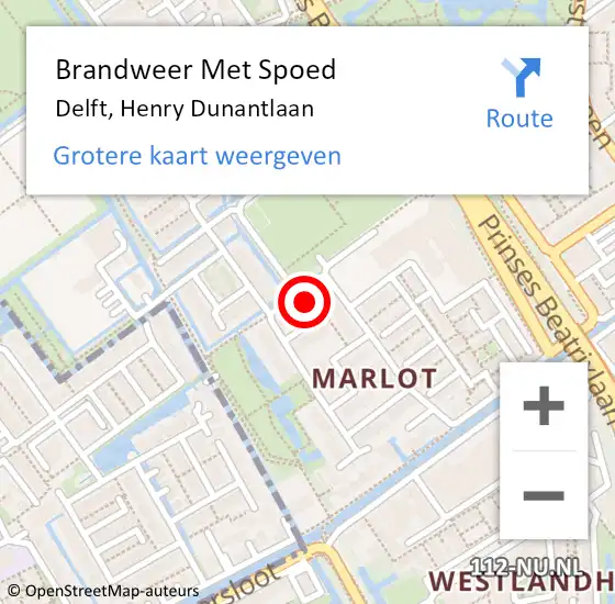 Locatie op kaart van de 112 melding: Brandweer Met Spoed Naar Delft, Henry Dunantlaan op 27 oktober 2023 18:53