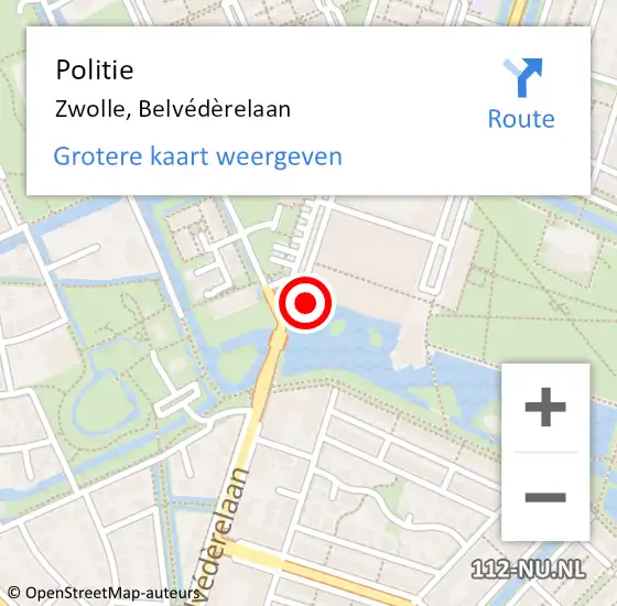 Locatie op kaart van de 112 melding: Politie Zwolle, Belvédèrelaan op 27 oktober 2023 18:59