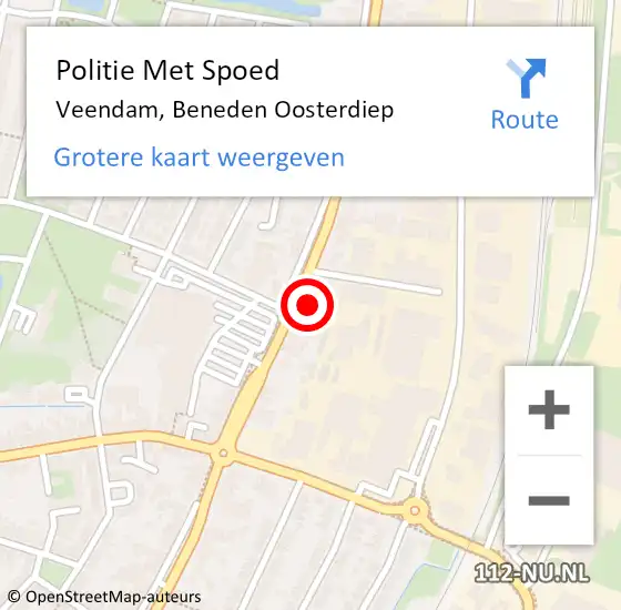 Locatie op kaart van de 112 melding: Politie Met Spoed Naar Veendam, Beneden Oosterdiep op 27 oktober 2023 19:14