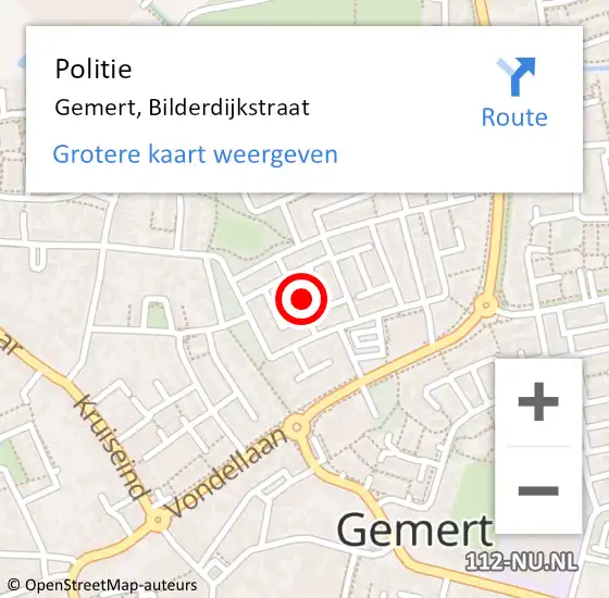 Locatie op kaart van de 112 melding: Politie Gemert, Bilderdijkstraat op 27 oktober 2023 19:14