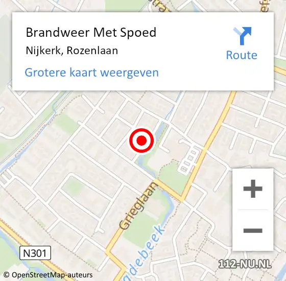 Locatie op kaart van de 112 melding: Brandweer Met Spoed Naar Nijkerk, Rozenlaan op 27 oktober 2023 19:19