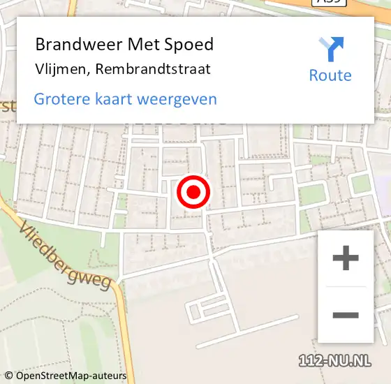 Locatie op kaart van de 112 melding: Brandweer Met Spoed Naar Vlijmen, Rembrandtstraat op 27 oktober 2023 19:21