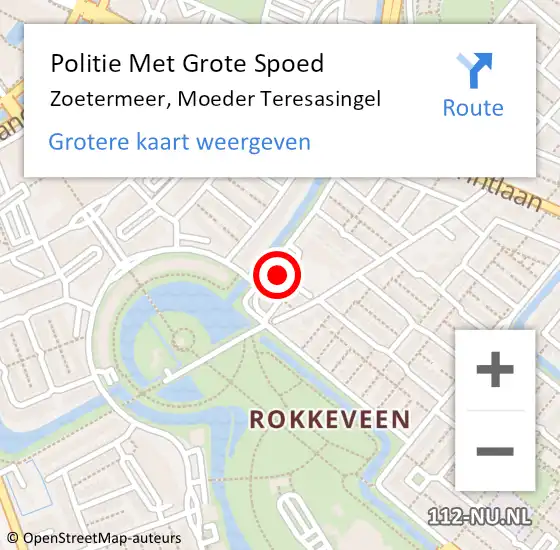 Locatie op kaart van de 112 melding: Politie Met Grote Spoed Naar Zoetermeer, Moeder Teresasingel op 27 oktober 2023 19:25