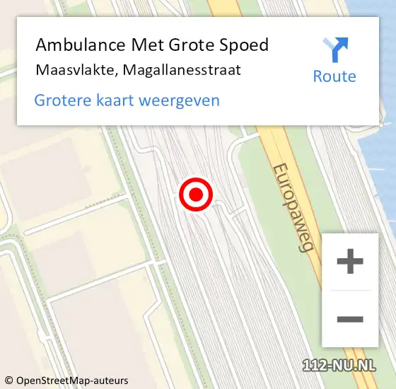 Locatie op kaart van de 112 melding: Ambulance Met Grote Spoed Naar Maasvlakte, Magallanesstraat op 13 september 2014 01:00