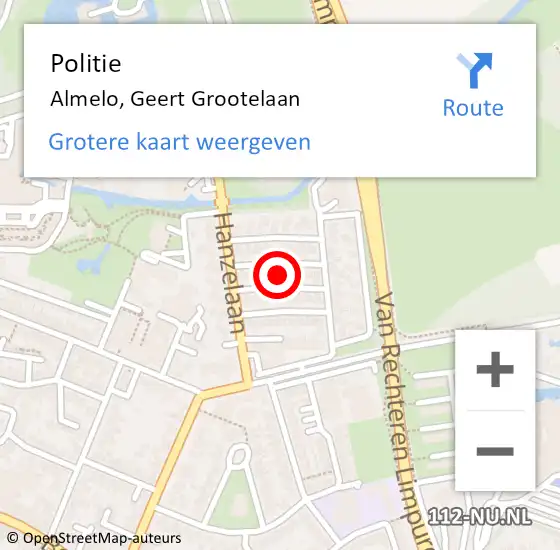 Locatie op kaart van de 112 melding: Politie Almelo, Geert Grootelaan op 27 oktober 2023 19:34