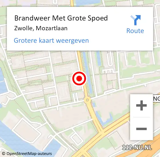 Locatie op kaart van de 112 melding: Brandweer Met Grote Spoed Naar Zwolle, Mozartlaan op 27 oktober 2023 19:35