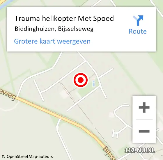 Locatie op kaart van de 112 melding: Trauma helikopter Met Spoed Naar Biddinghuizen, Bijsselseweg op 27 oktober 2023 19:59