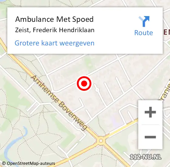 Locatie op kaart van de 112 melding: Ambulance Met Spoed Naar Zeist, Frederik Hendriklaan op 13 september 2014 01:15