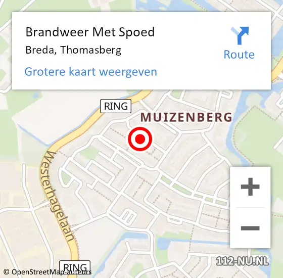 Locatie op kaart van de 112 melding: Brandweer Met Spoed Naar Breda, Thomasberg op 27 oktober 2023 20:55