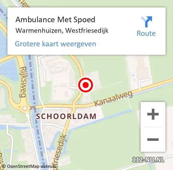 Locatie op kaart van de 112 melding: Ambulance Met Spoed Naar Warmenhuizen, Westfriesedijk op 27 oktober 2023 20:56