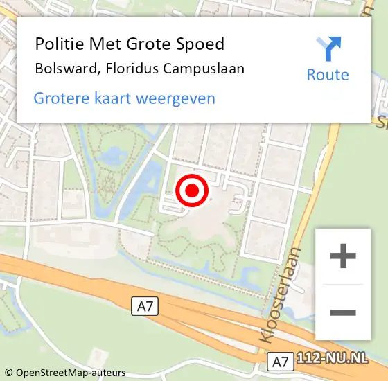 Locatie op kaart van de 112 melding: Politie Met Grote Spoed Naar Bolsward, Floridus Campuslaan op 27 oktober 2023 21:02