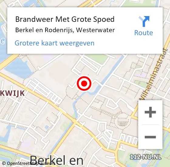 Locatie op kaart van de 112 melding: Brandweer Met Grote Spoed Naar Berkel en Rodenrijs, Westerwater op 27 oktober 2023 21:17